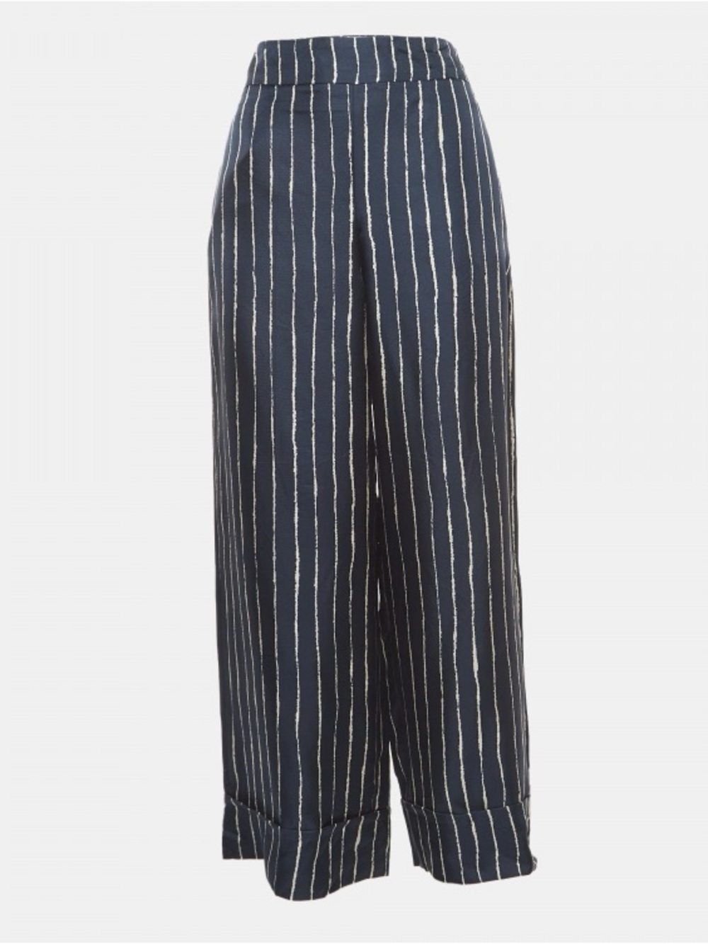 S'Max Mara Navy Blue Striped Silk Wide Leg Trousers— Size 8